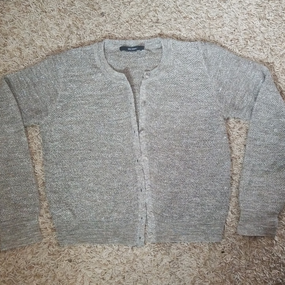 Silver Gray Sparkling Linen Long Sleeve Top